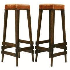 A Pair of French Arts and Crafts Chestnut High Stools