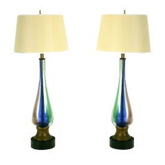 Vintage A Pair of 1960's Murano Colored Handblown Glass Table Lamps