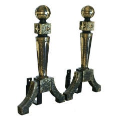 A Pair of Ars and Crafts Brass Plated Andirons