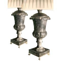 PAIR Gray Marble Urn Lamps