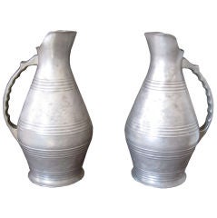 Huge 19th c. Pewter French Wine Pitchers or Broc a Vin