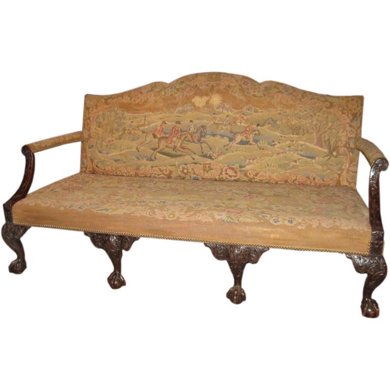 English Tapestry Ball And Claw Foot Sofa For Sale