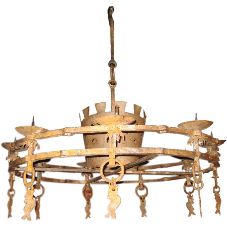 Forged Iron Candle Chandelier For Sale