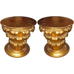 Pair Of Carved Wood Capital Tables