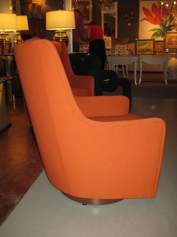 A pair of unlabeled Milo Baughman armchairs, newly upholstered