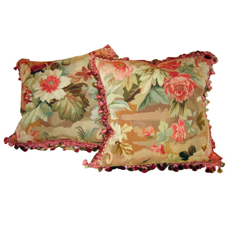 !9th c Aubusson Tapestry Made Into Pillows For Sale