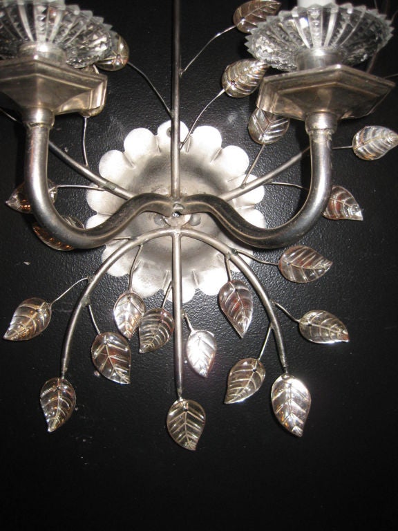 Set Of 8 1930's French Sconces With Glass Flowers And Leaves