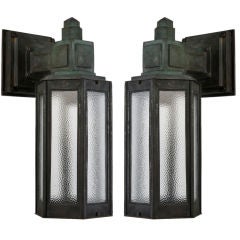 A pair of antique hexagonal bronze exterior lanterns