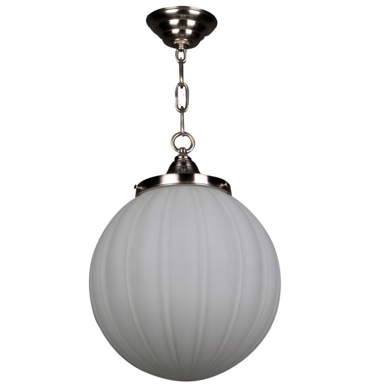 An Antique Frosted Ribbed Glass Globe Pendant At 1stdibs Ribbed Glass Globe Light Frosted