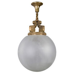 An Antique bronze and frosted glass pendant