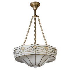 An antique leaded glass inverted dome chandelier