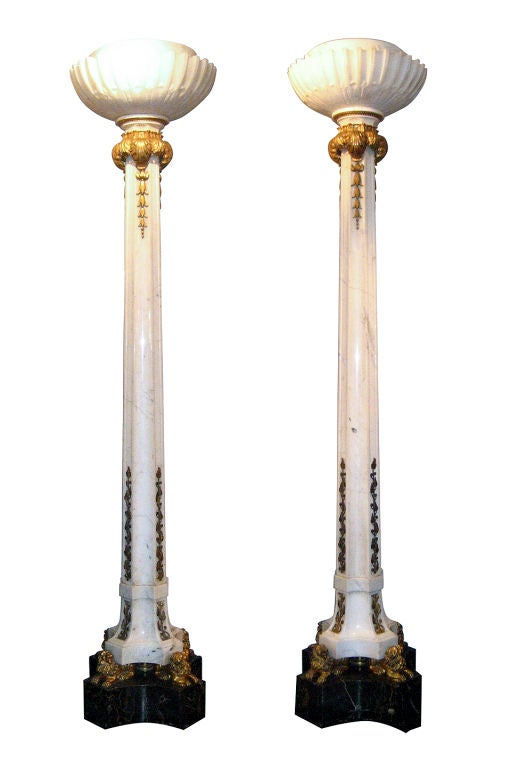 Antique marble and gilt bronze E. F. Caldwell Torchieres