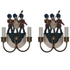 A pair of Antique double-light marching band sconces