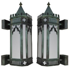 A pair of Antique copper wall lanterns