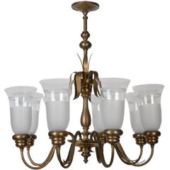 E. F. Caldwell Brass and Frosted Glass Chandelier