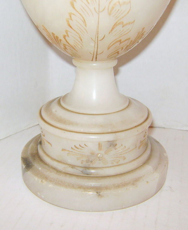 Carved Alabaster Table Lamps In Good Condition For Sale In New York, NY