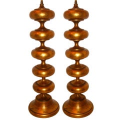 Pair of Gilt Wood Mid Century Lamps
