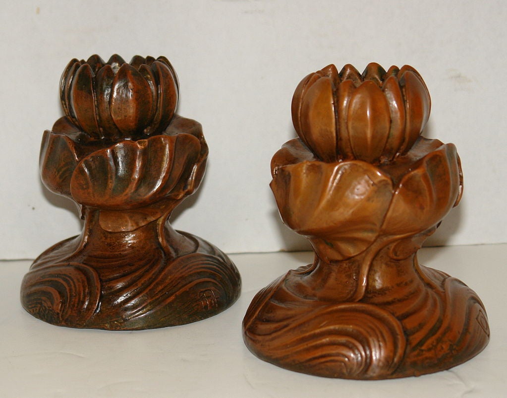 Copper Foliage Motif  Candlesticks