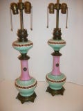 Pair of Pink and Green Porcelain Lamps
