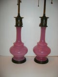 Antique Pair of Pink Opaline Glass Lamps