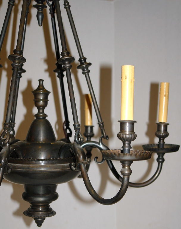 Bronze Dutch Chandelier In Excellent Condition For Sale In New York, NY