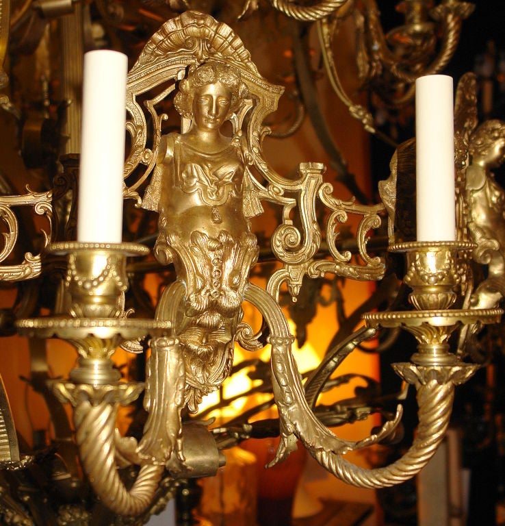 French Large Neoclassic Bronze Chandelier For Sale