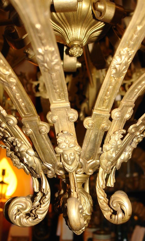 Large Neoclassic Bronze Chandelier For Sale 3