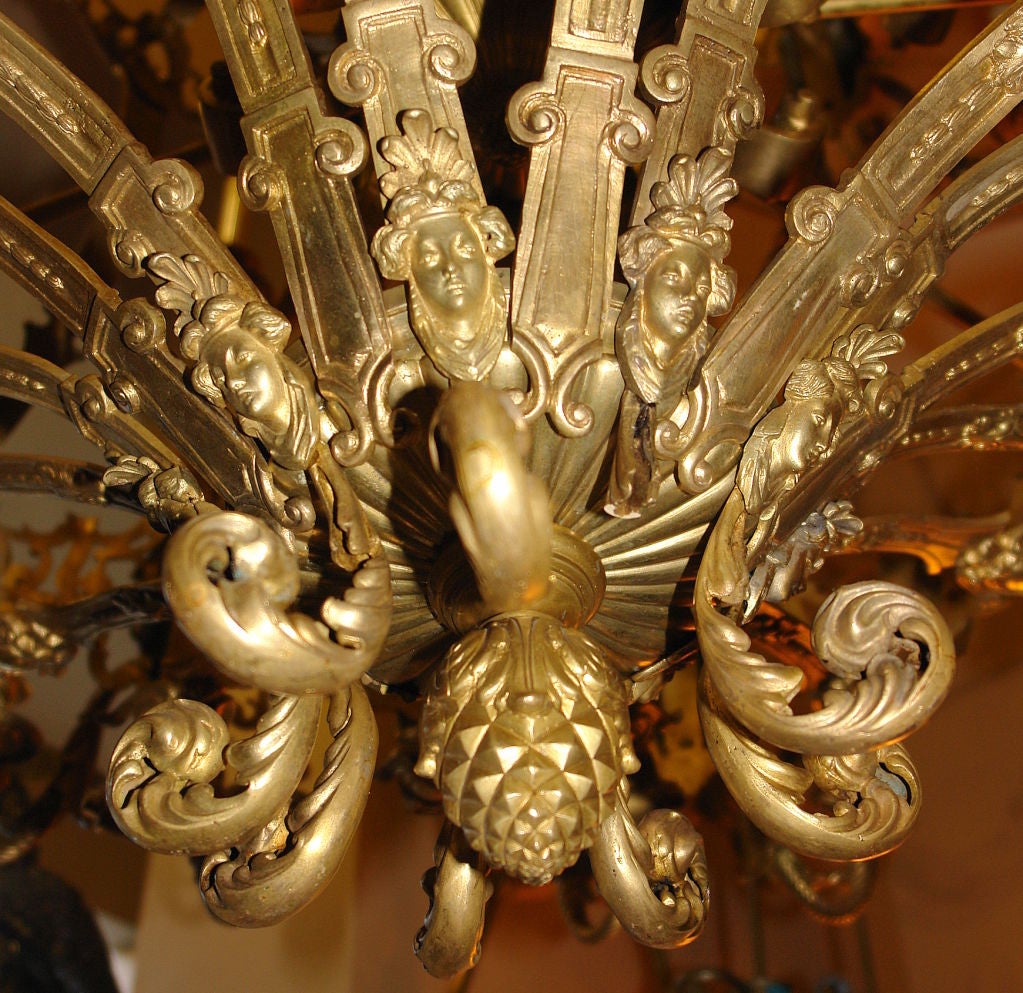 Large Neoclassic Bronze Chandelier For Sale 4