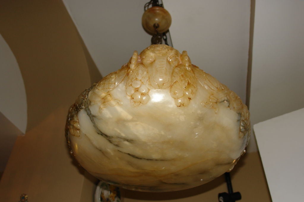 Circa 1910 Italian carved alabaster light fixture with rams head motif and garland edge.

www.delapuenteantiques.com

Available for viewing at our 241 East 60th Street showroom in NYC. 212-751-2282