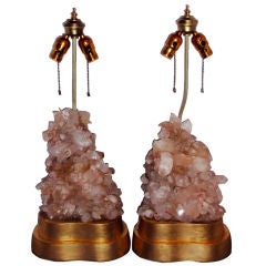 Pair of Pink Rock Crystal Lamps