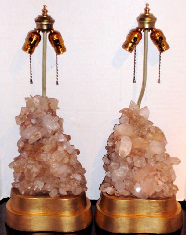 Pair of Pink Rock Crystal Lamps