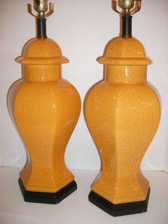 Pair of Pale Orange Porcelain Lamps