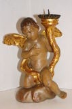 Carved Wood Angel Candlestick