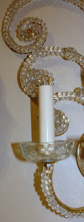 Mid-20th Century Gilt Sconces with Crystal Beads For Sale