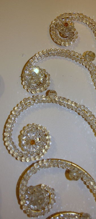 Gilt Sconces with Crystal Beads In Good Condition For Sale In New York, NY