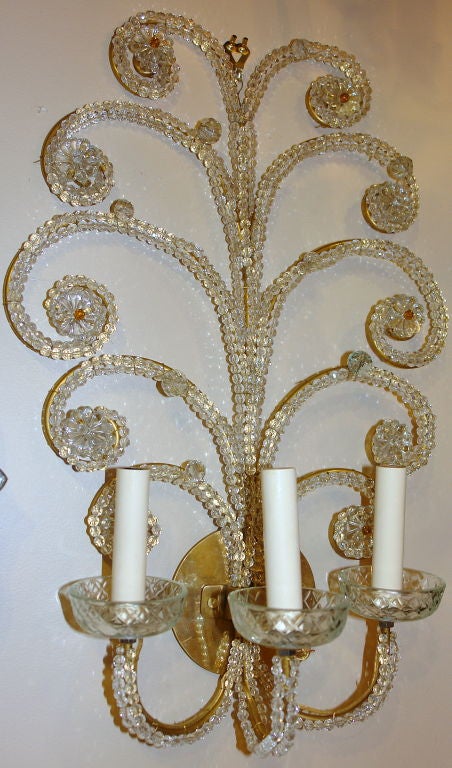 French Gilt Sconces with Crystal Beads For Sale