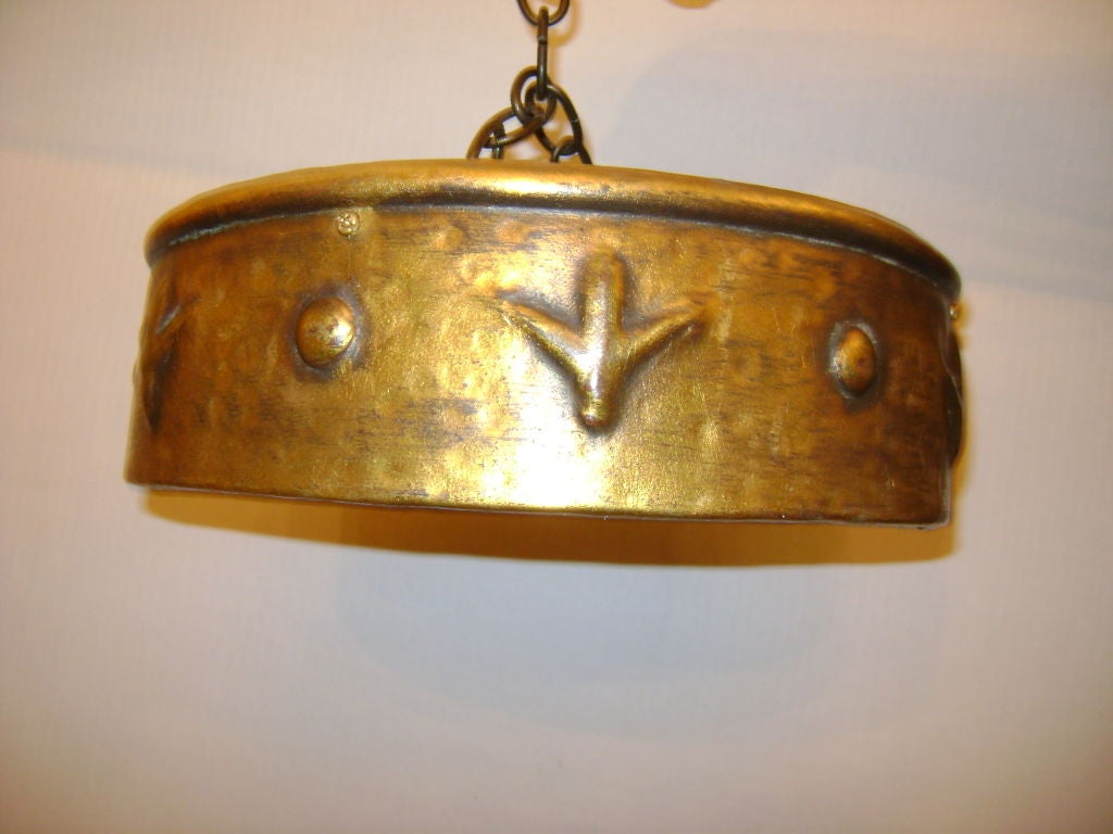 French Flush Mounted Gilt Metal Light Fixture For Sale