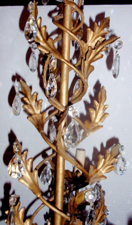 Italian Gilt Metal Chandelier with Crystals For Sale