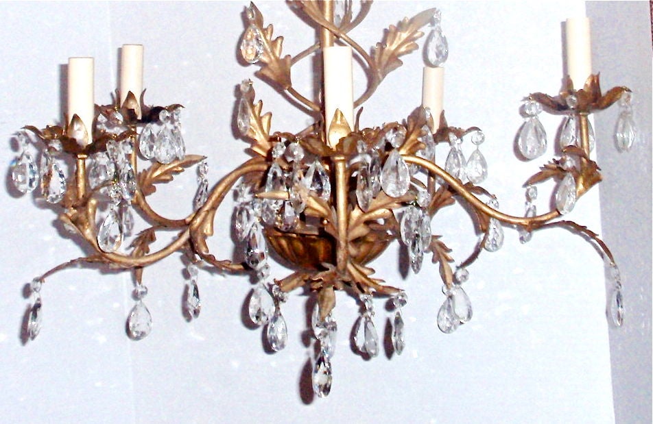 Gilt Metal Chandelier with Crystals For Sale 2