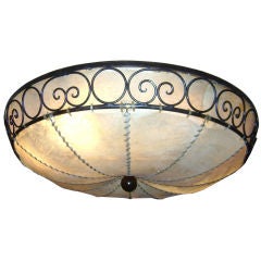 Large Parchment and Iron Light Fixture