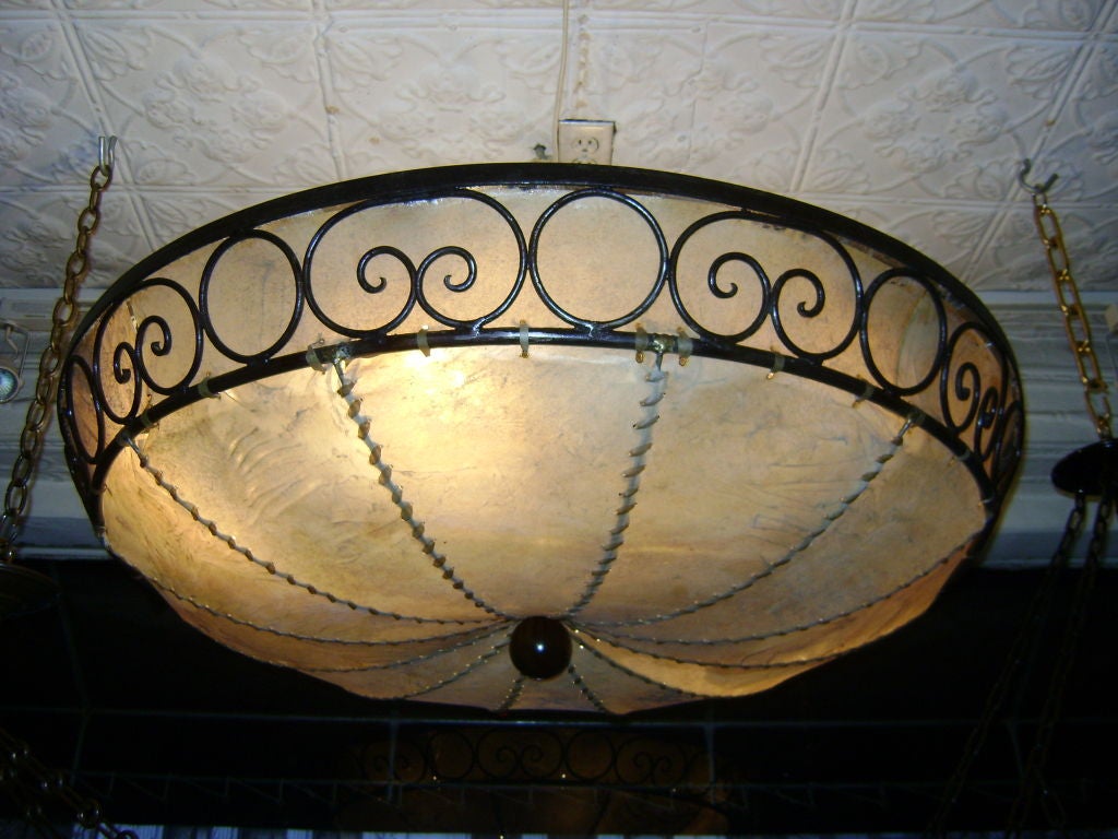 Large Parchment and Iron Light Fixture