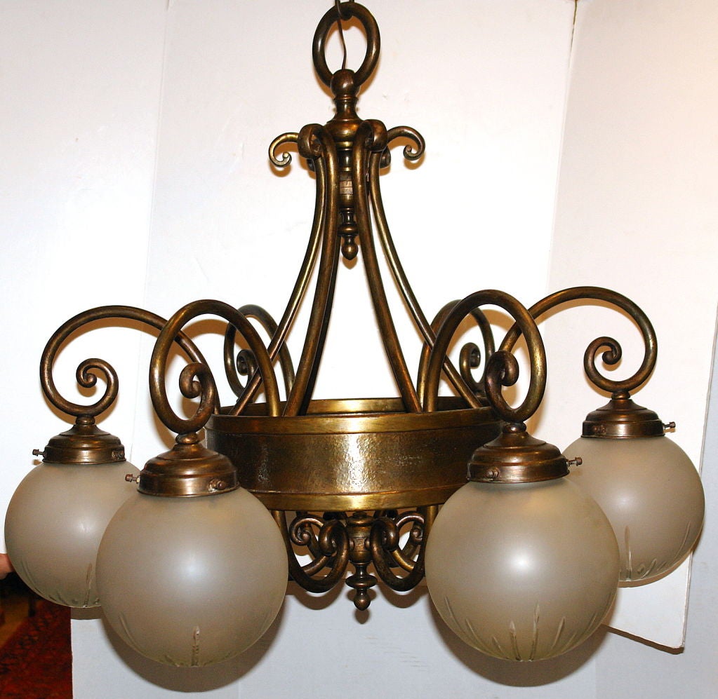 English Bronze Chandelier with Globes
