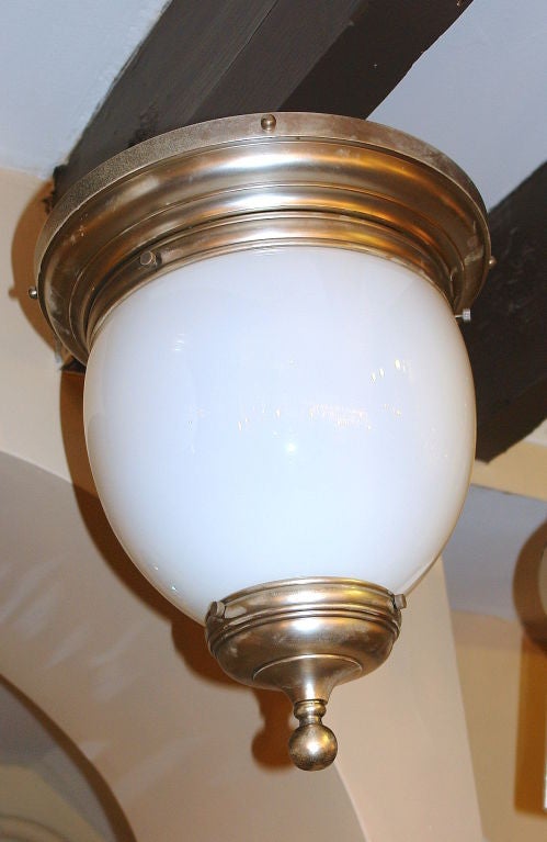 Pair of Milk Glass Light Fixtures In Excellent Condition In New York, NY