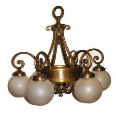Antique English Bronze Chandelier with Globes