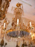 Gilt Bronze Swedish Chandelier with Blue Glass