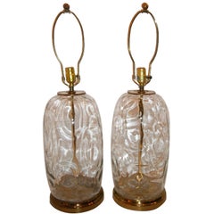 Pair of Large Clear Glass Lamps