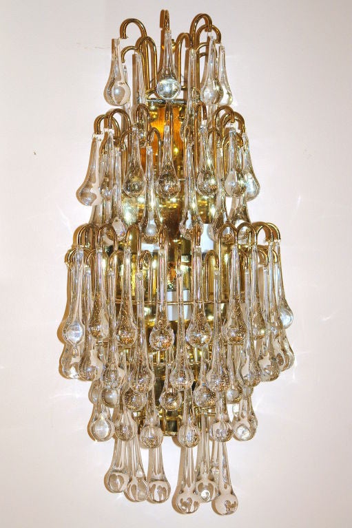 Set of Italian Glass Drops Sconces, Sold per Pair In Good Condition For Sale In New York, NY