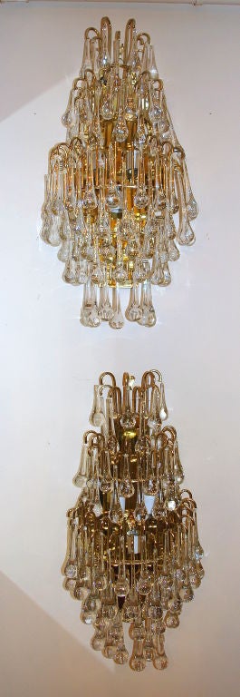Mid-20th Century Set of Italian Glass Drops Sconces, Sold per Pair For Sale