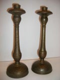Pair of Etched Brass Candlesticks