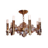 Gilt Bronze Chandelier with Crystal Drops